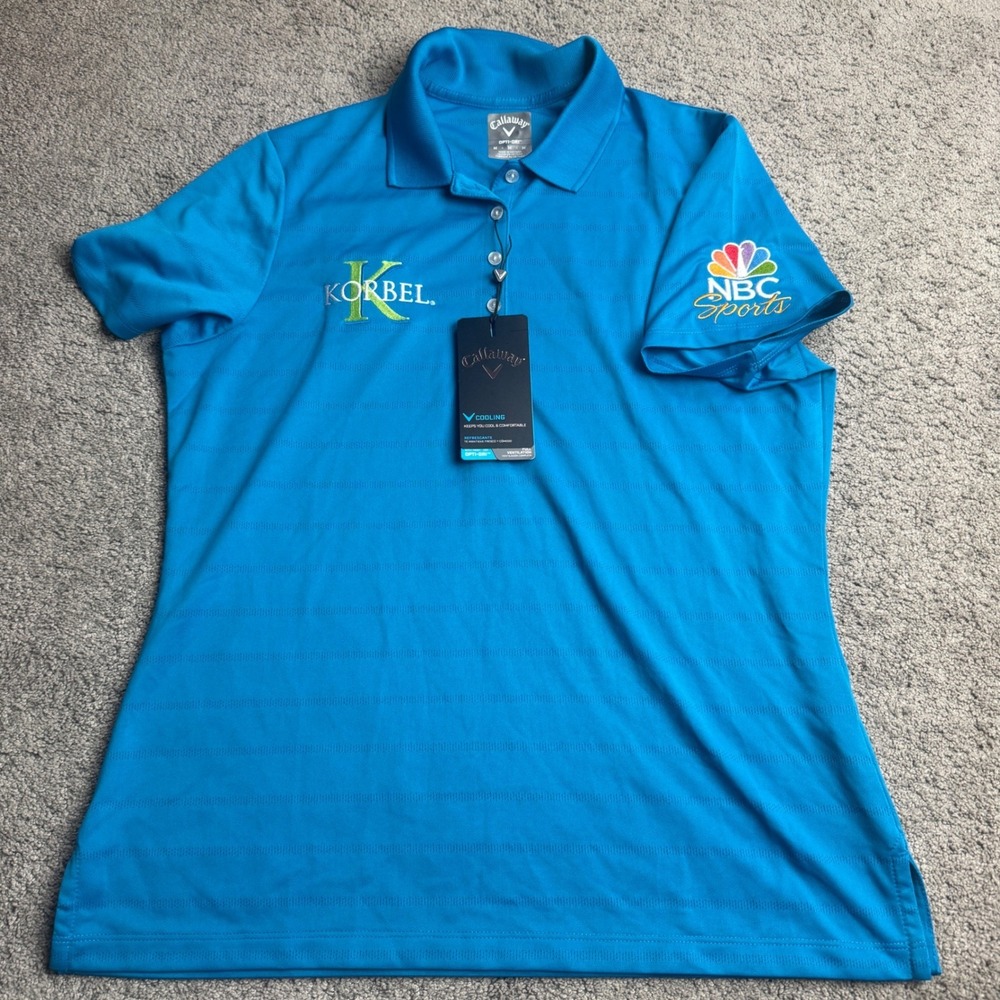 NEW Callaway Women's Medium Opti Dry Blue Short Sleeve Polo Korbel Logo ABC